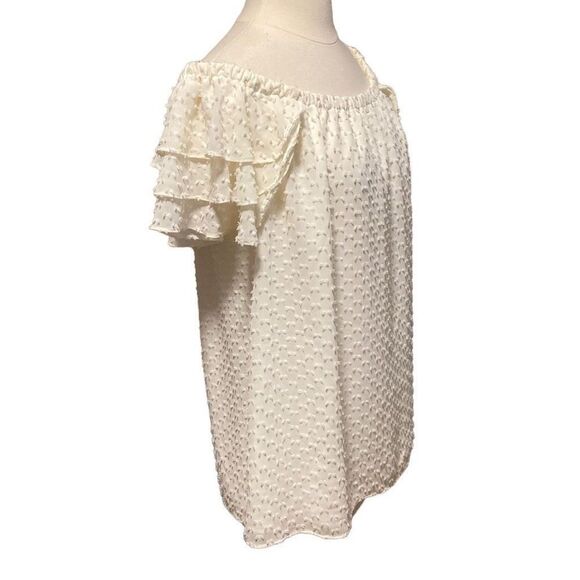EUC Banana Republic Ivory Cream Eyelash Dot Ruffle Off the Shoulder Blouse sz M - Picture 6 of 9